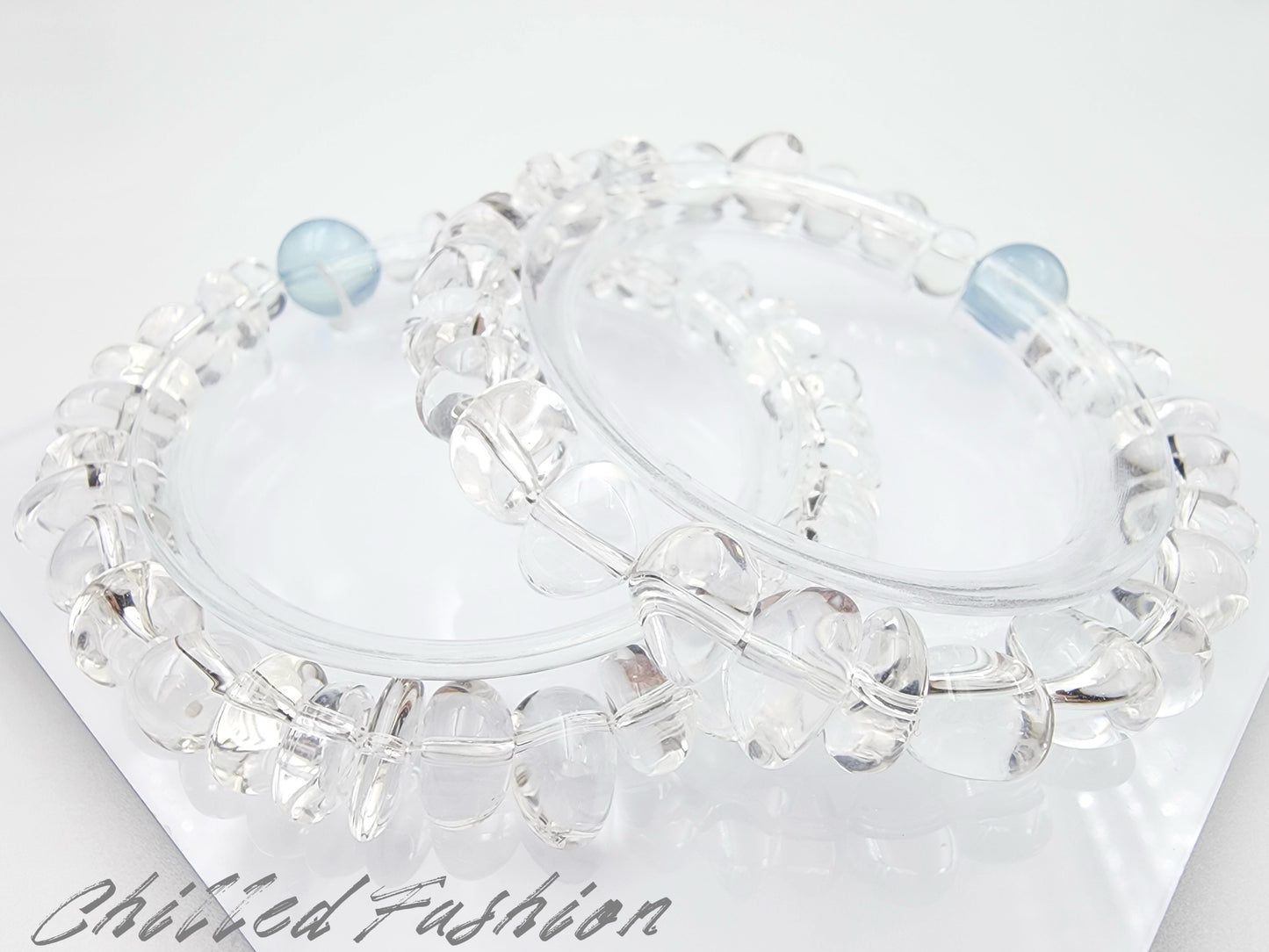 [Bracelet] Aquamarine and Clear Quartz Chip Bead Bracelet