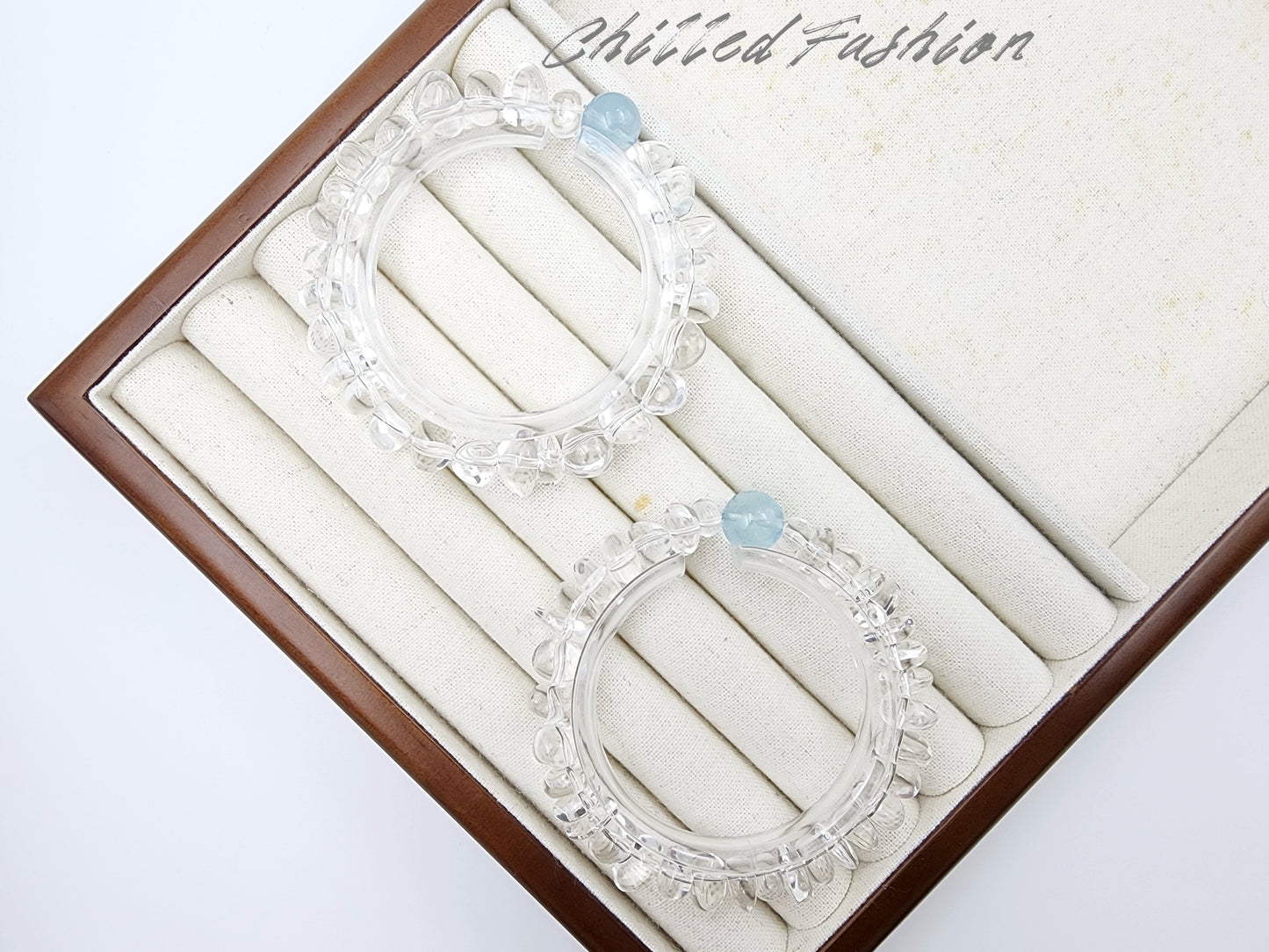 [Bracelet] Aquamarine and Clear Quartz Chip Bead Bracelet