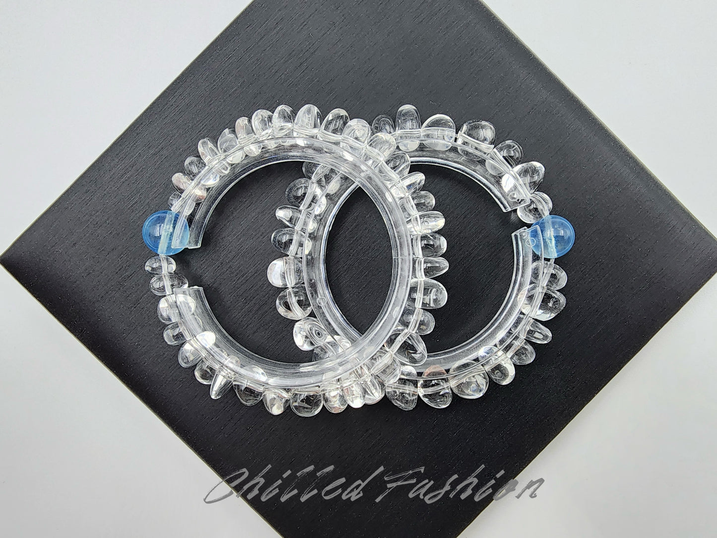 [Bracelet] Aquamarine and Clear Quartz Chip Bead Bracelet