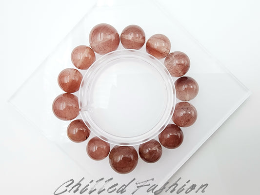 [Bracelet] Dusty Rose Rabbit Hair Quartz Bracelet - 12.4mm to 16.1mm