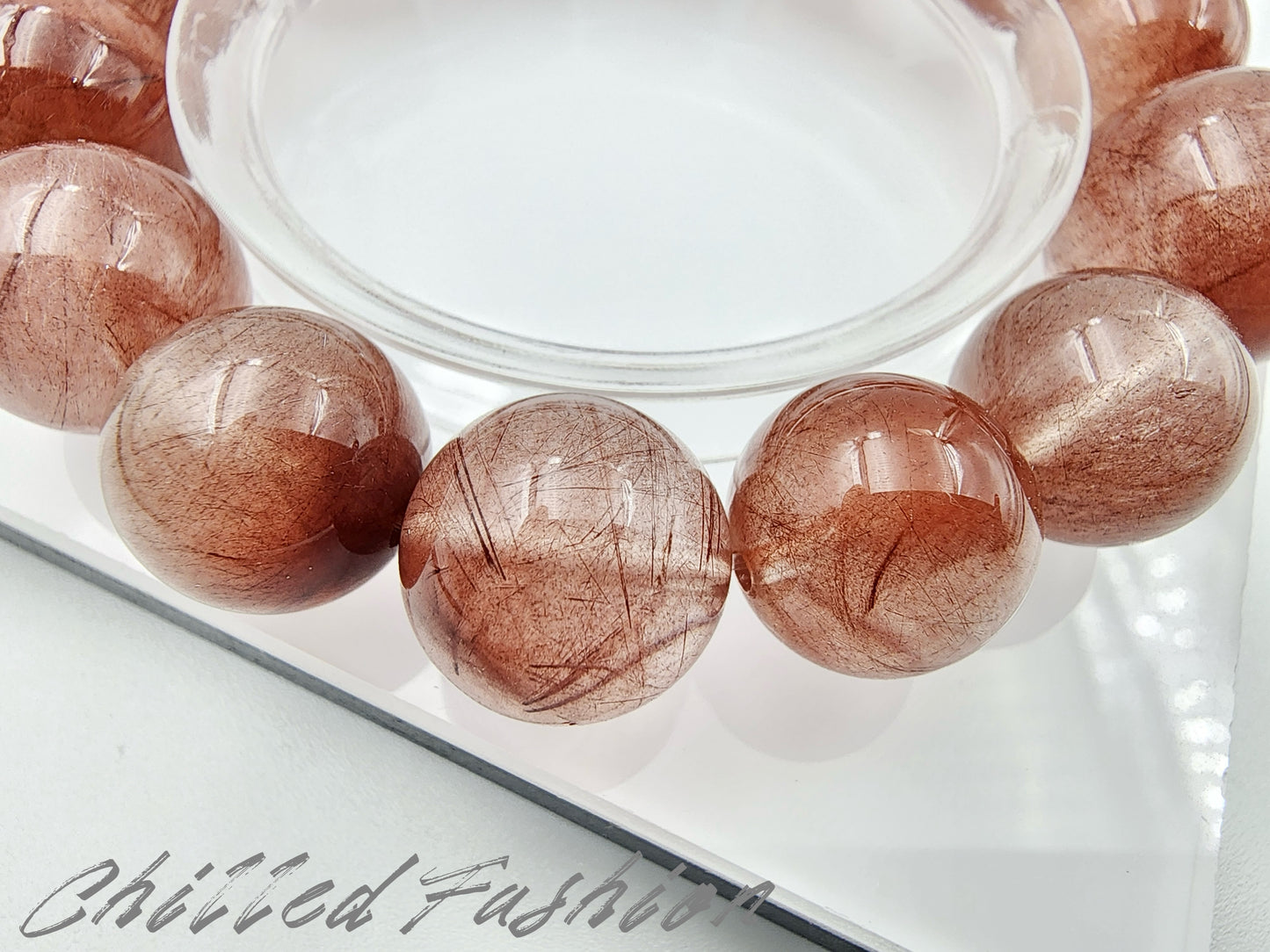[Bracelet] Dusty Rose Rabbit Hair Quartz Bracelet - 12.4mm to 16.1mm