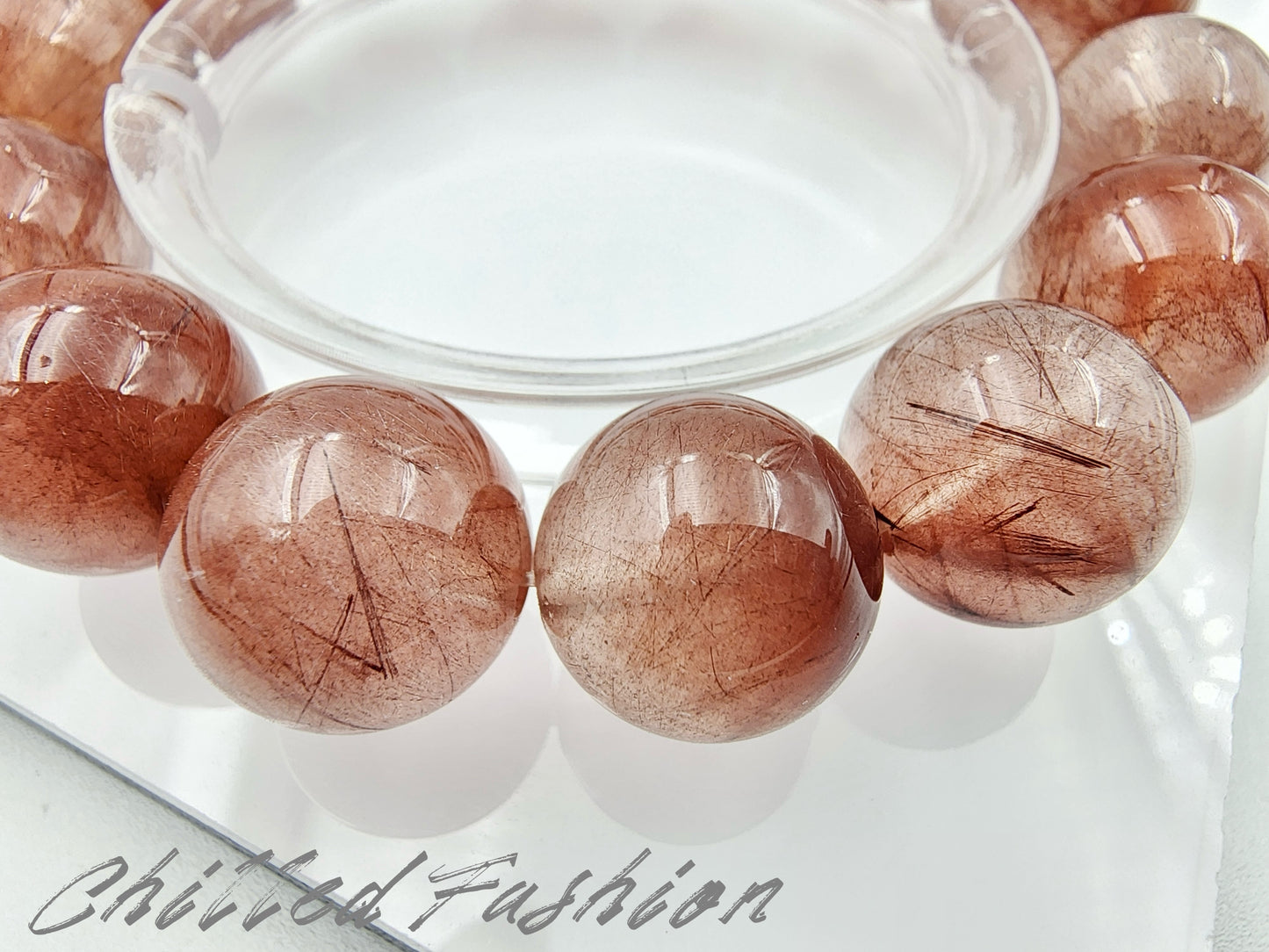 [Bracelet] Dusty Rose Rabbit Hair Quartz Bracelet - 12.4mm to 16.1mm