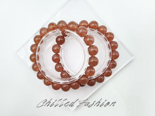[Bracelet] 10mm Orange-Toned Strawberry Quartz Bracelet