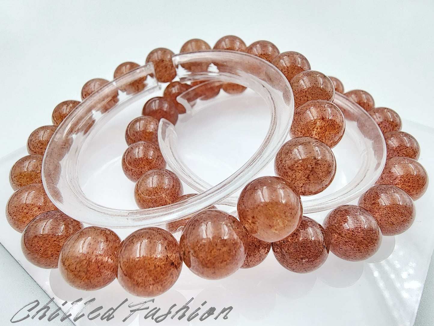 [Bracelet] 10mm Orange-Toned Strawberry Quartz Bracelet