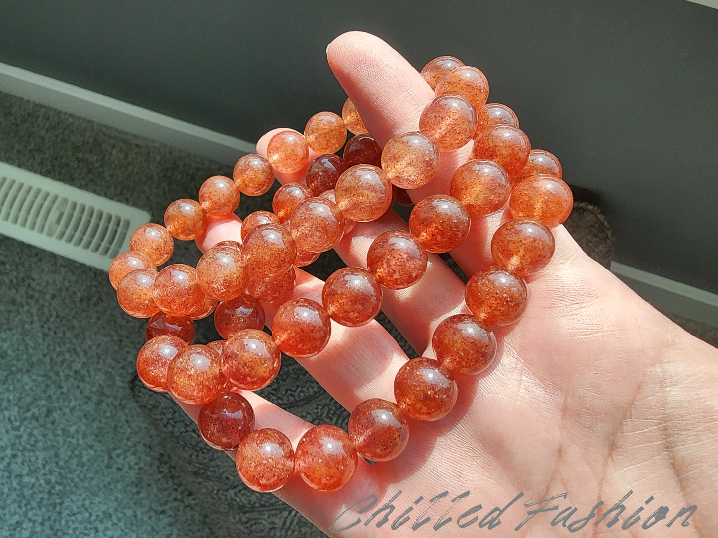 [Bracelet] 10mm Orange-Toned Strawberry Quartz Bracelet