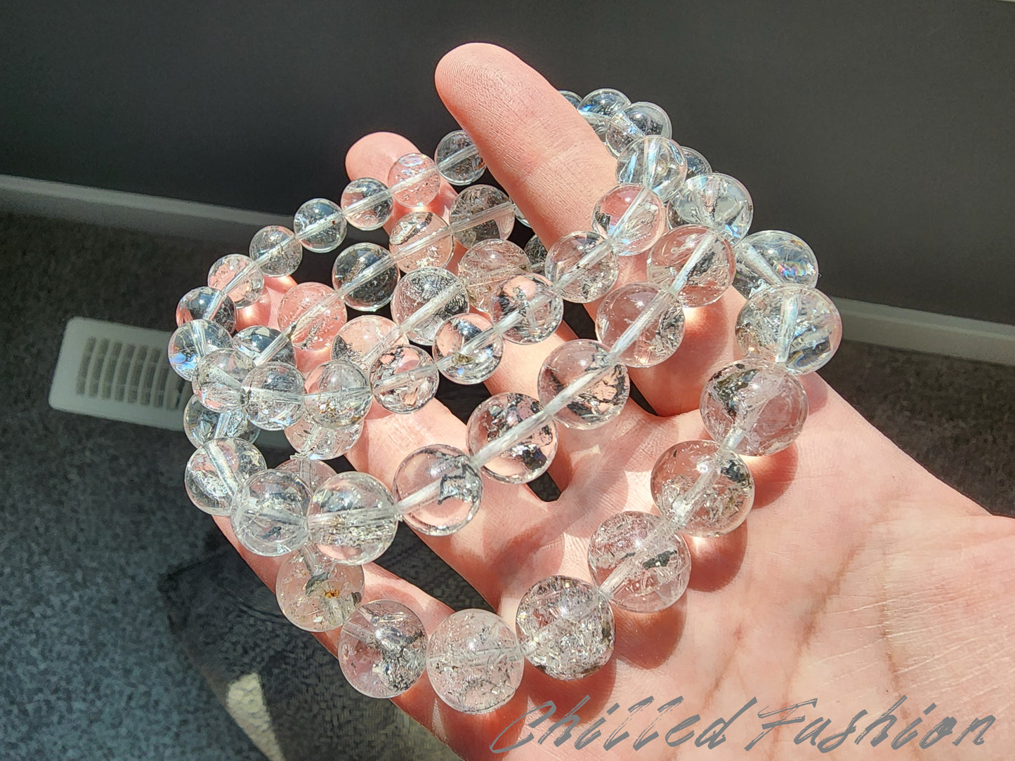 [Bracelet] Brazilian Herkimer Quartz Bracelet with Black Hematite