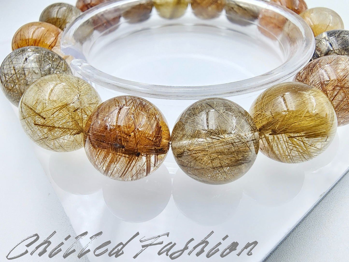 [Bracelet] 14mm Multicolor Rutilated Quartz Bracelet