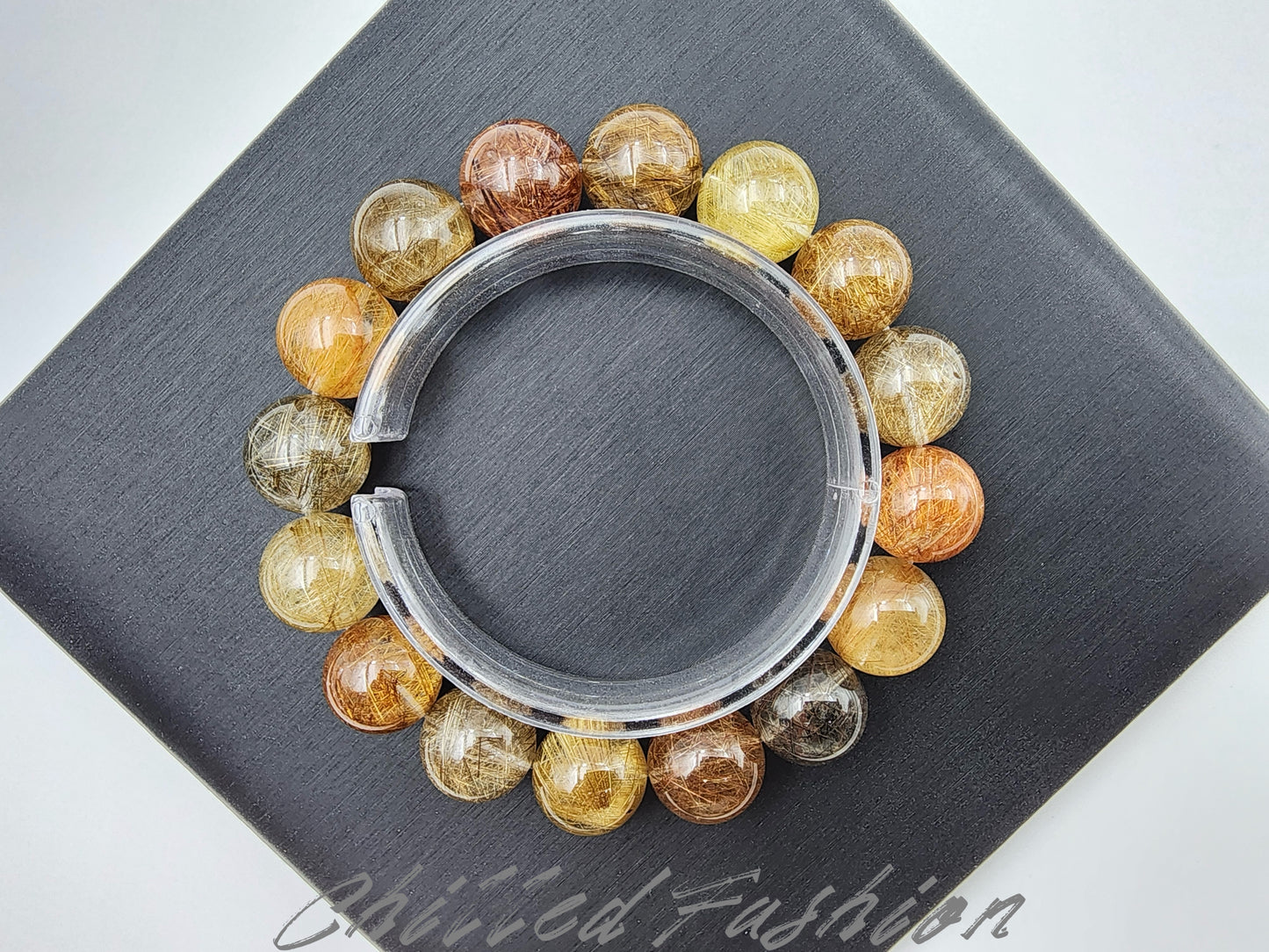 [Bracelet] 14mm Multicolor Rutilated Quartz Bracelet