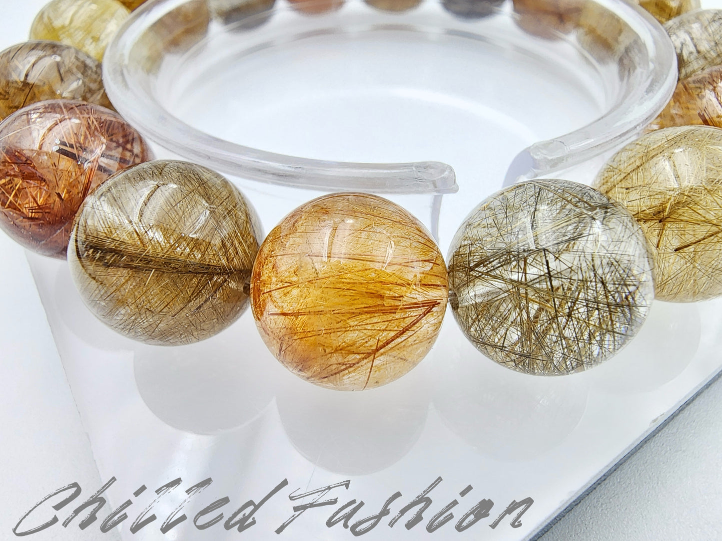 [Bracelet] 14mm Multicolor Rutilated Quartz Bracelet