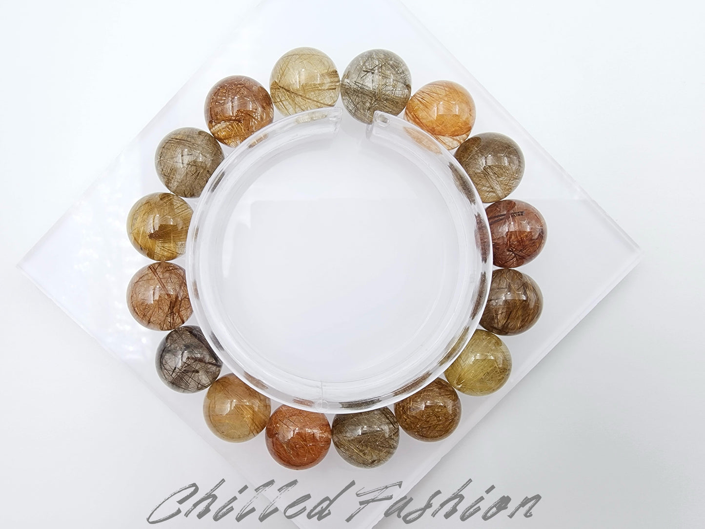 [Bracelet] 14mm Multicolor Rutilated Quartz Bracelet