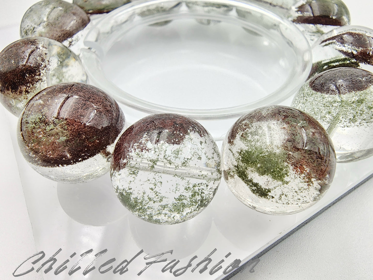 [Bracelet] 17mm Red-Green Landscape Phantom Quartz Bracelet