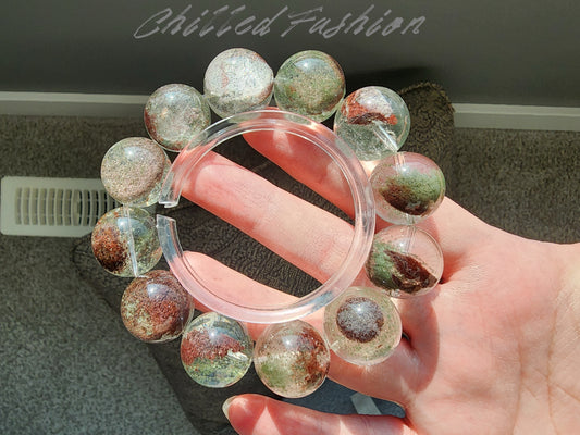 [Bracelet] 17mm Red-Green Landscape Phantom Quartz Bracelet