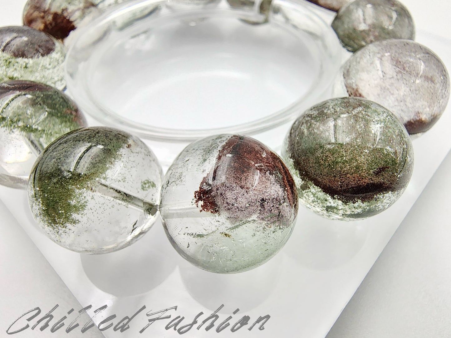 [Bracelet] 17mm Red-Green Landscape Phantom Quartz Bracelet