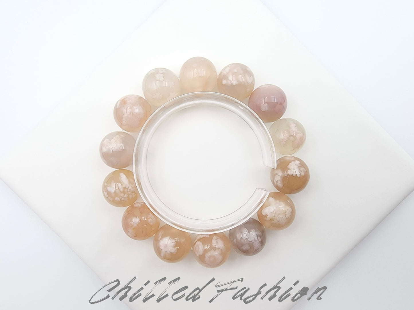 [Bracelet] 15mm Cherry Blossom Agate Bracelet