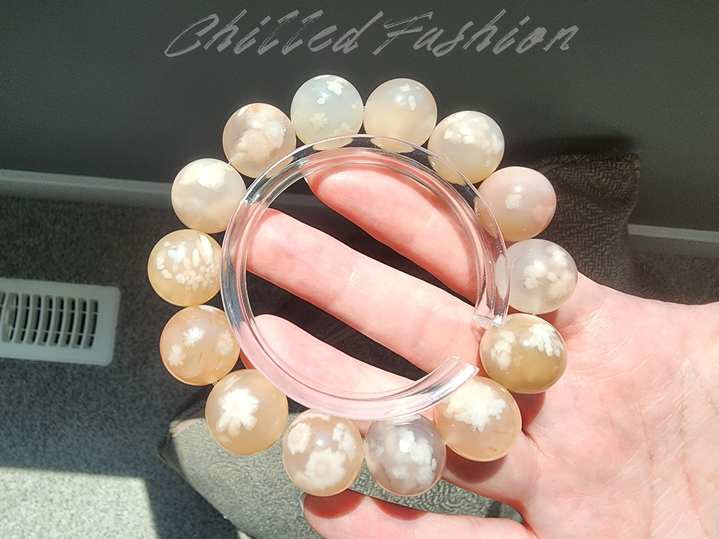 [Bracelet] 15mm Cherry Blossom Agate Bracelet