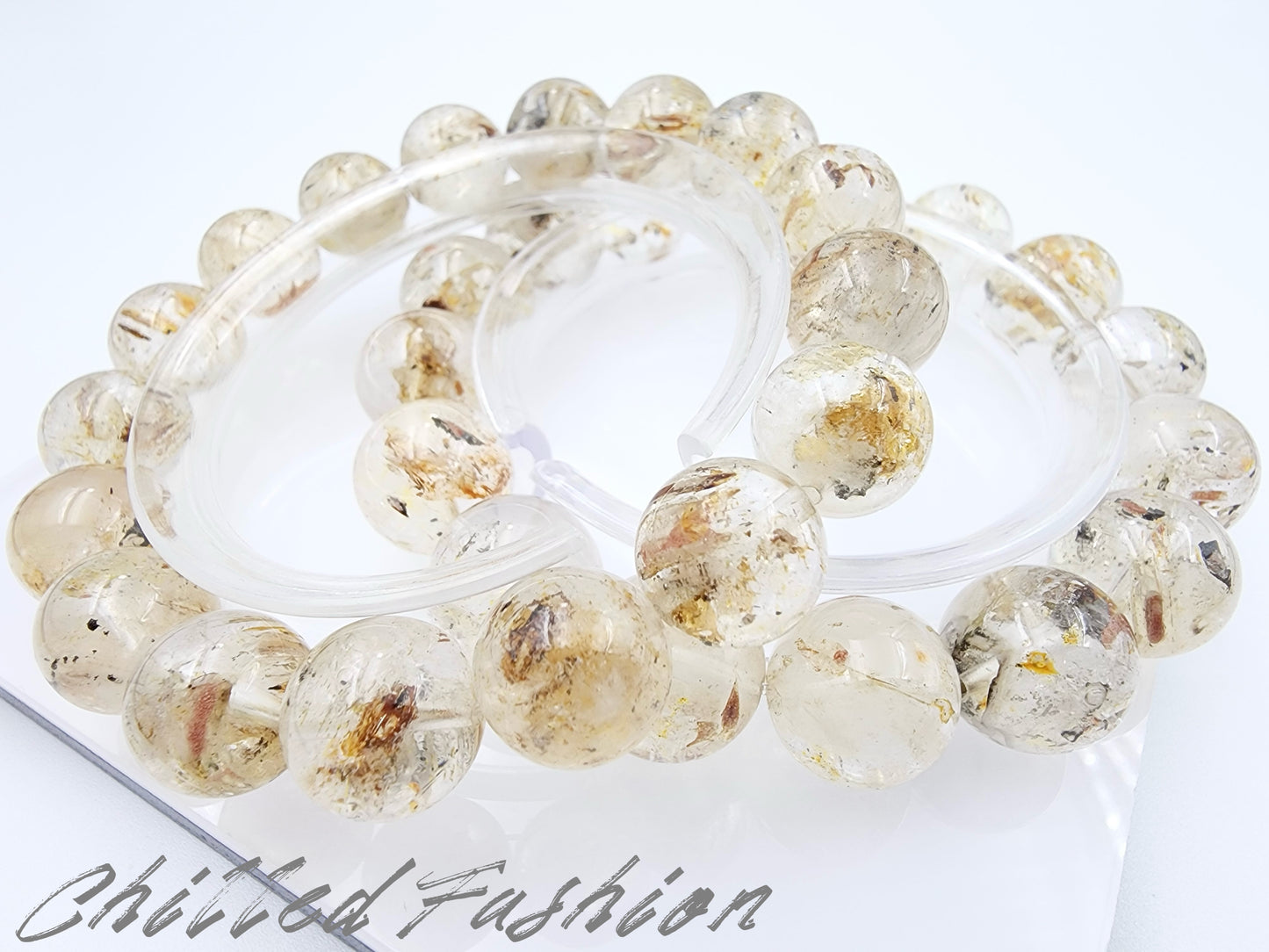 [Bracelet] Madagascar Herkimer-Style Quartz Bracelet with Petroleum Inclusions