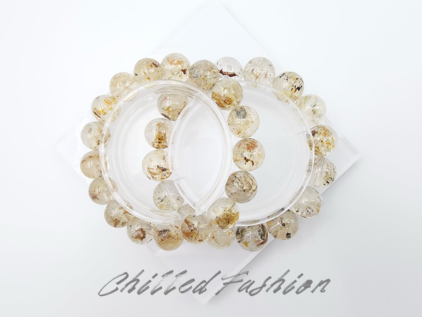 [Bracelet] Madagascar Herkimer-Style Quartz Bracelet with Petroleum Inclusions