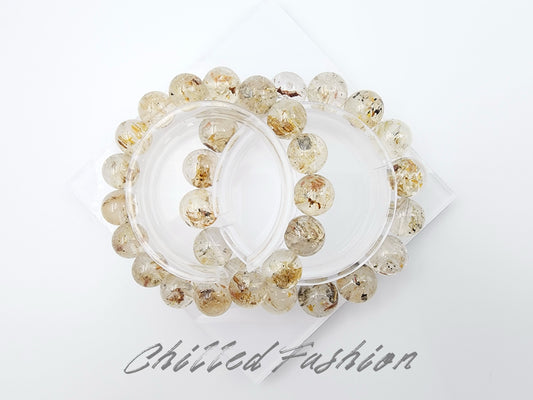 [Bracelet] Madagascar Herkimer-Style Quartz Bracelet with Petroleum Inclusions