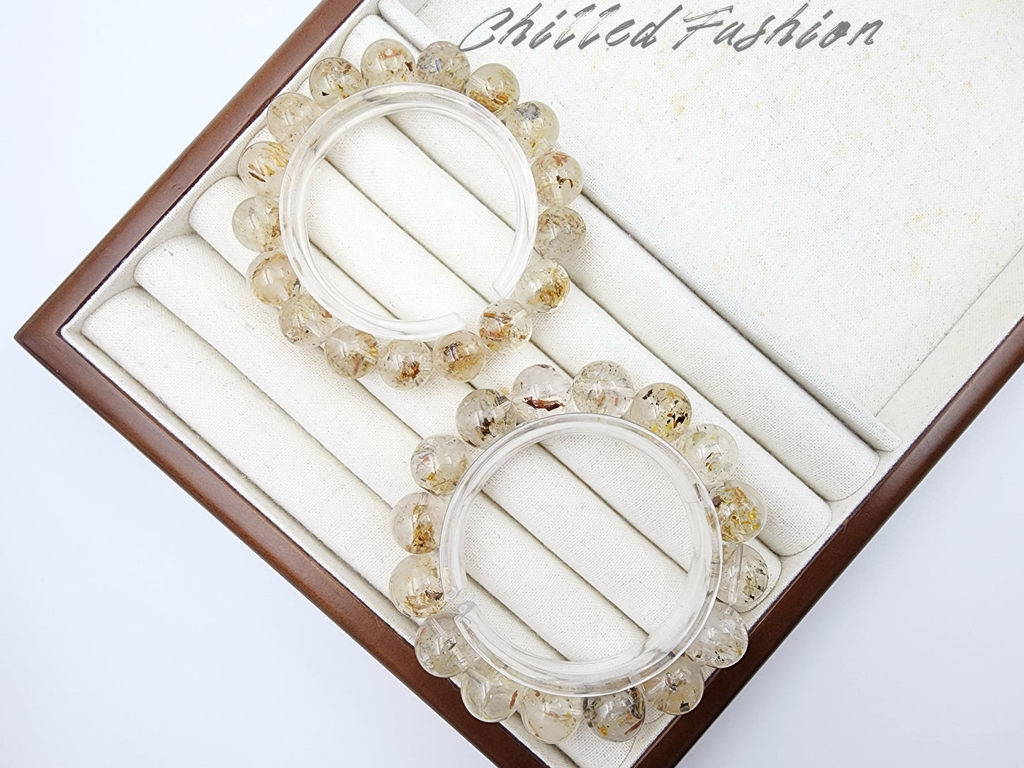 [Bracelet] Madagascar Herkimer-Style Quartz Bracelet with Petroleum Inclusions