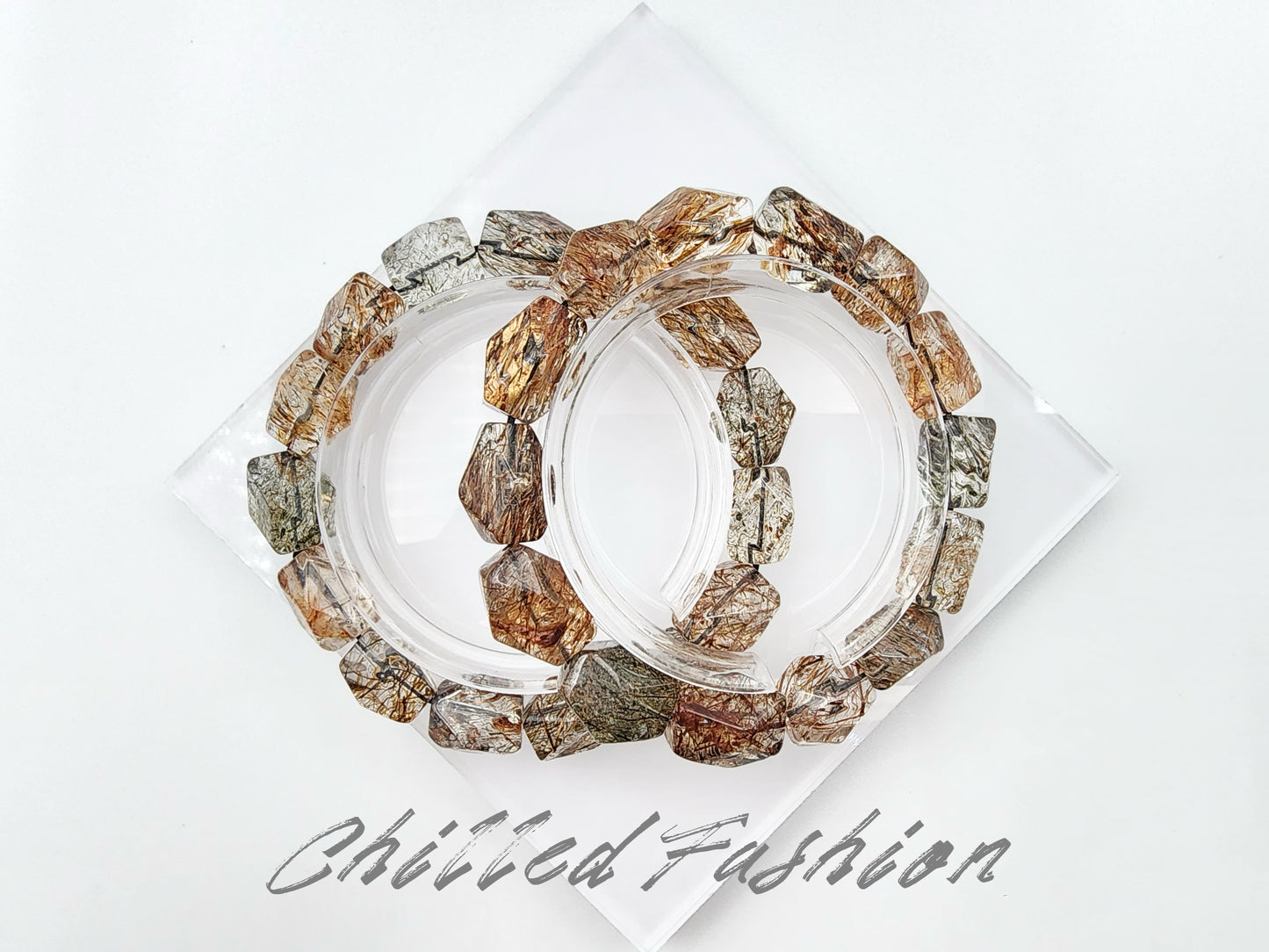 [Bracelet] Black Gold Rutilated Quartz Faceted Nugget Bracelet