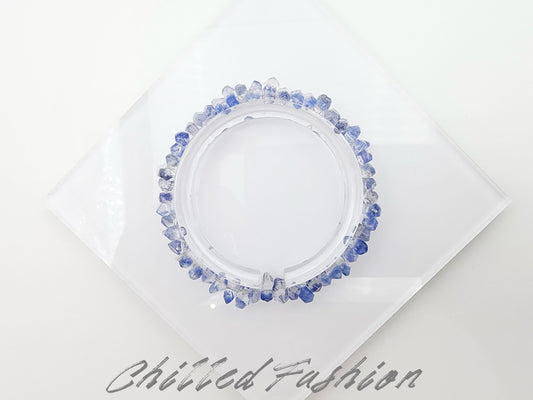 [Bracelet] Dumortierite in Quartz Double Terminated Bracelet