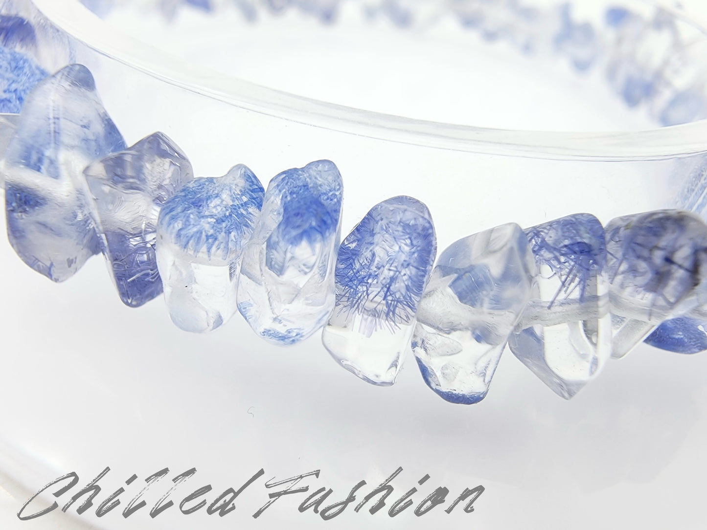 [Bracelet] Dumortierite in Quartz Double Terminated Bracelet