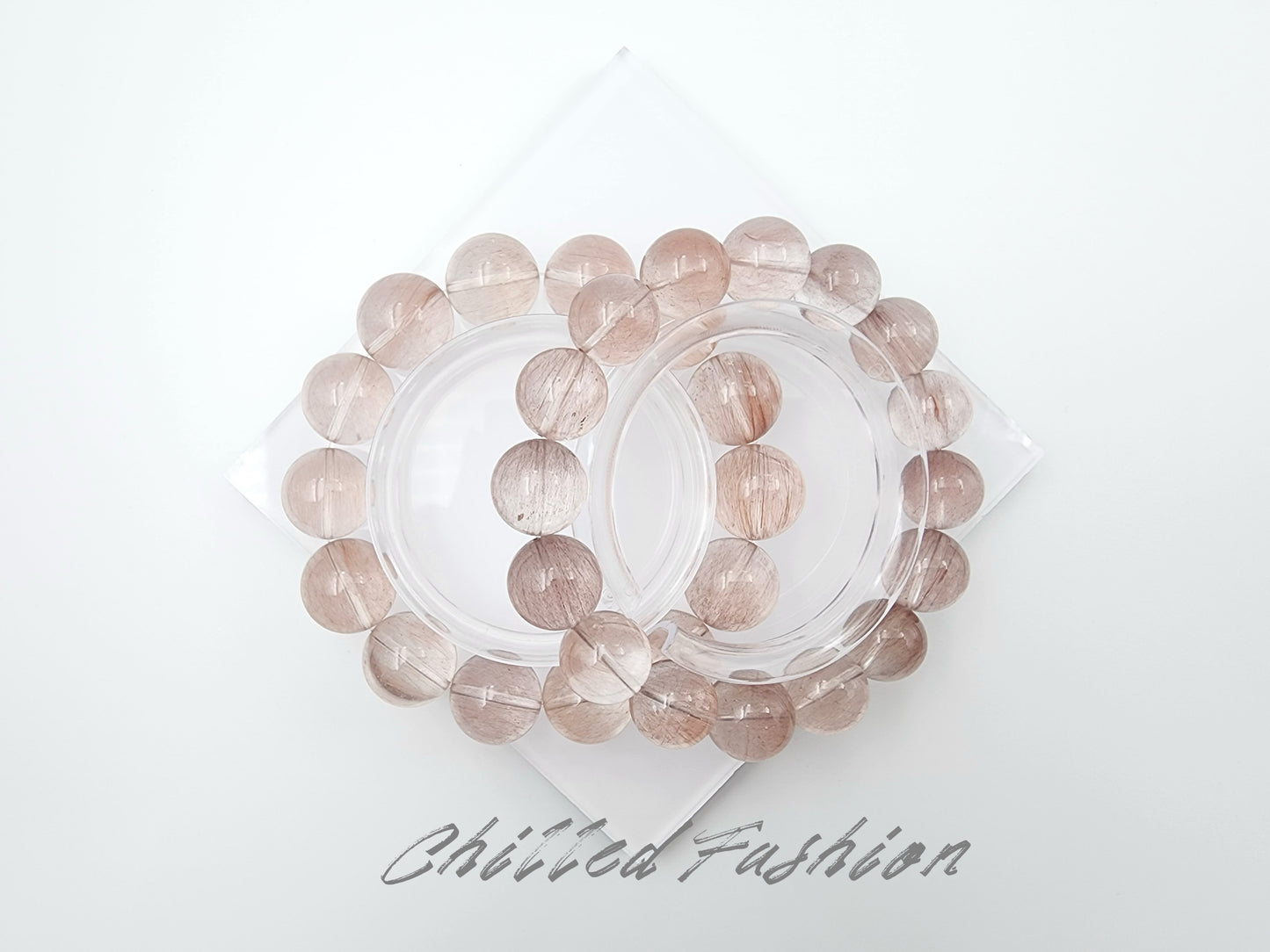 [Bracelet] Natural Pink Rabbit Hair Quartz Bracelet