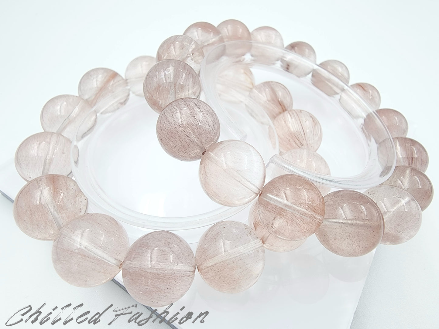 [Bracelet] Natural Pink Rabbit Hair Quartz Bracelet