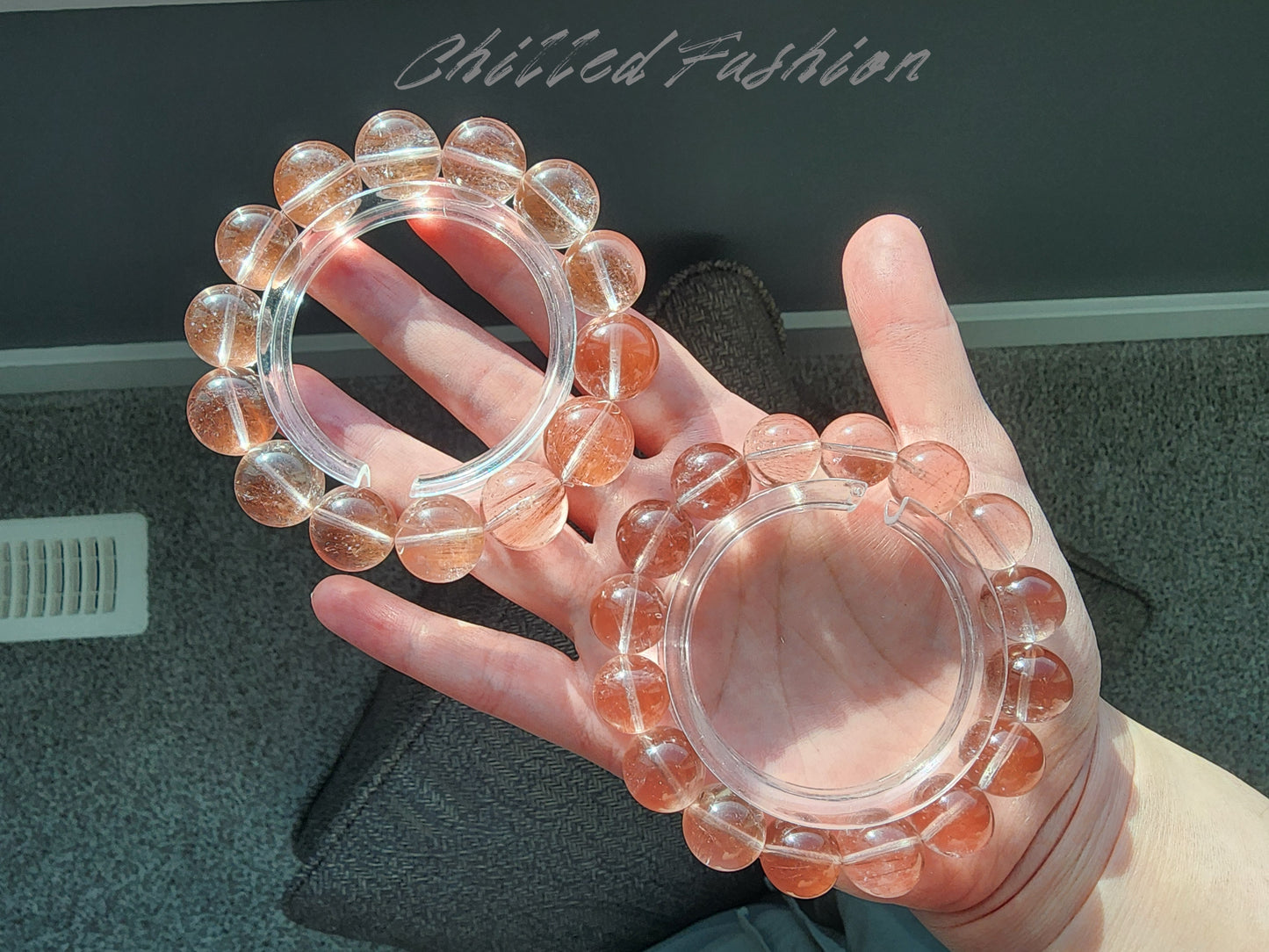 [Bracelet] Natural Pink Rabbit Hair Quartz Bracelet