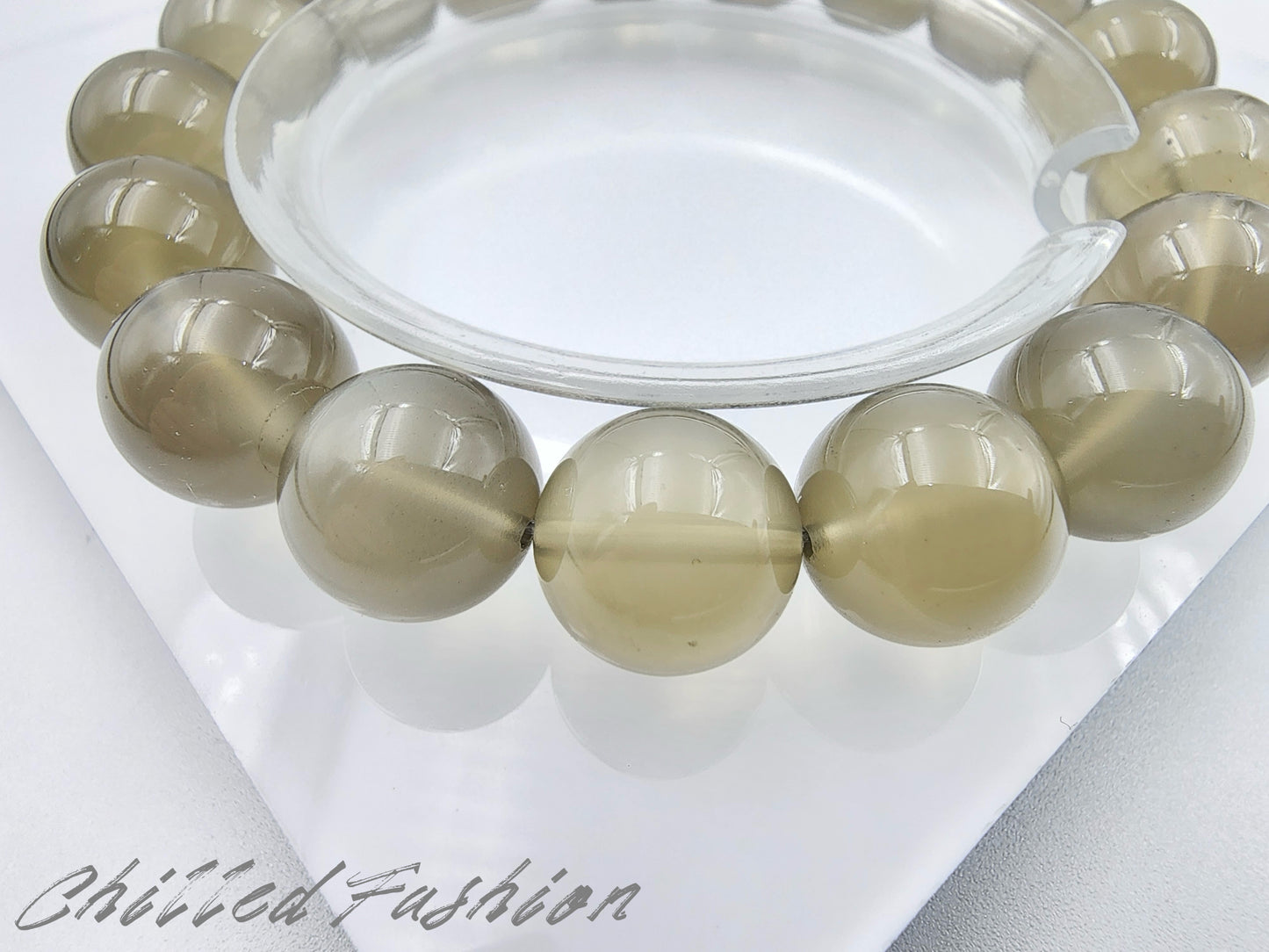 [Bracelet] 12mm Natural Smoky Moonstone Bracelet