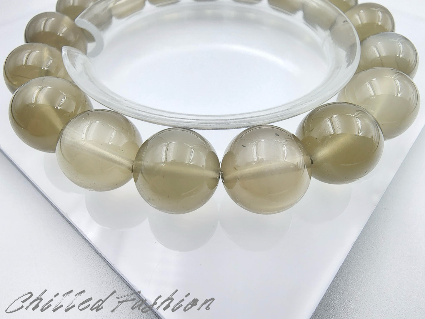 [Bracelet] 12mm Natural Smoky Moonstone Bracelet