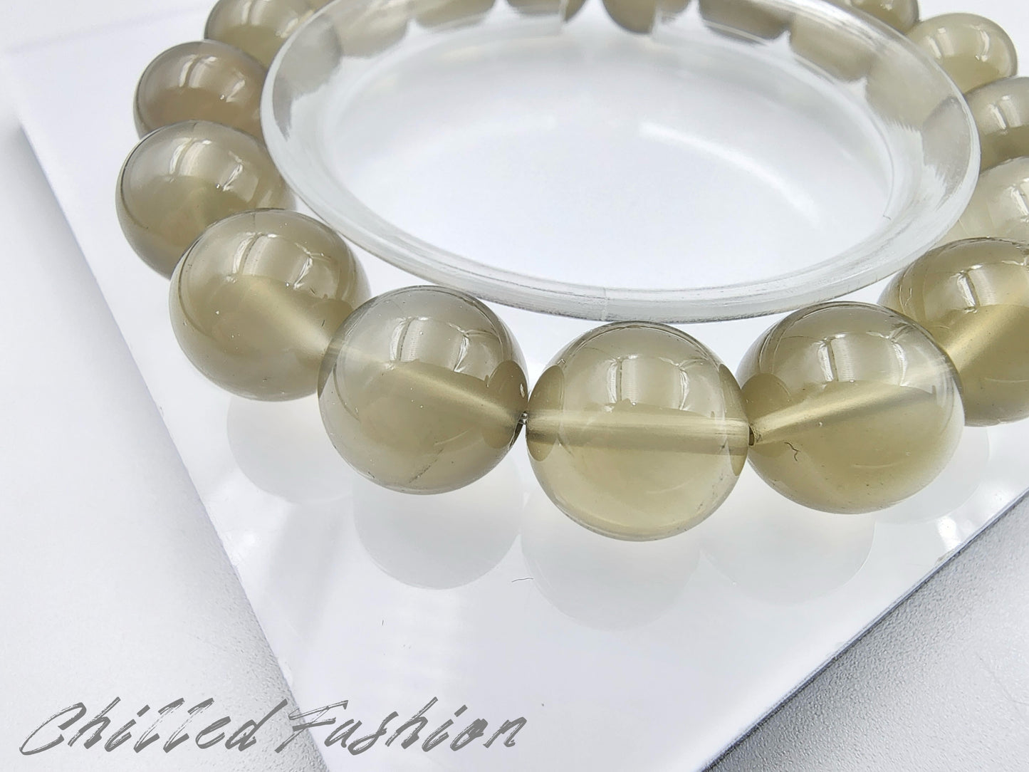 [Bracelet] 12mm Natural Smoky Moonstone Bracelet