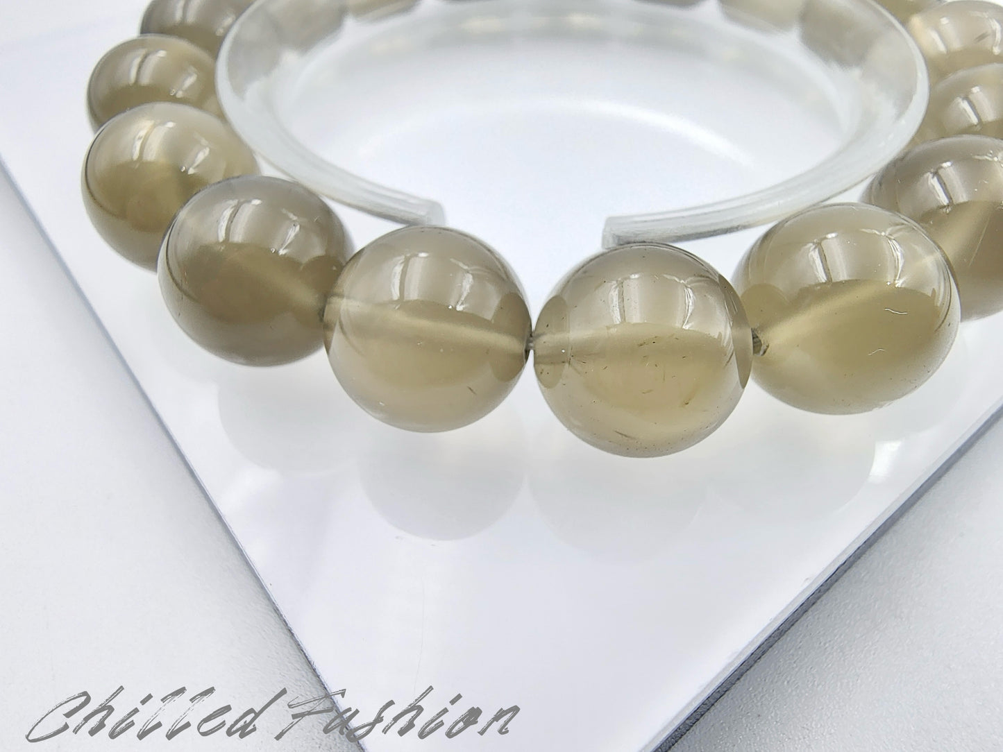 [Bracelet] 12mm Natural Smoky Moonstone Bracelet