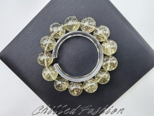 [Bracelet] 16mm Black Gold Snowflake Libyan Desert Glass Bracelet