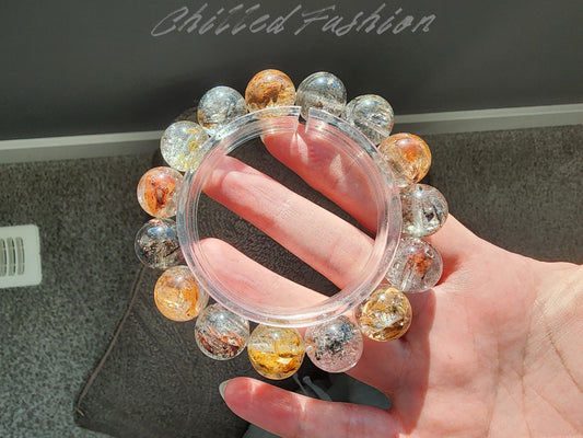 [Bracelet] 14mm Brazilian Skeletal Herkimer-Style Quartz Bracelet