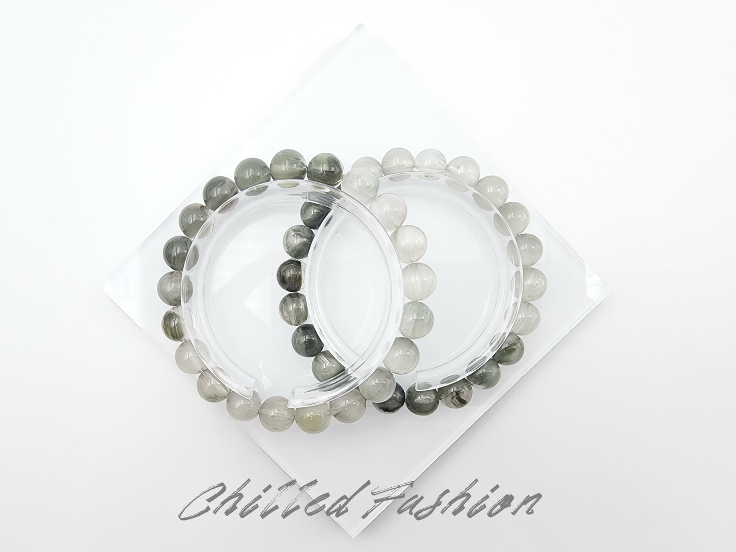 [Bracelet] Ombre Grey Rabbit Hair Quartz Bracelet