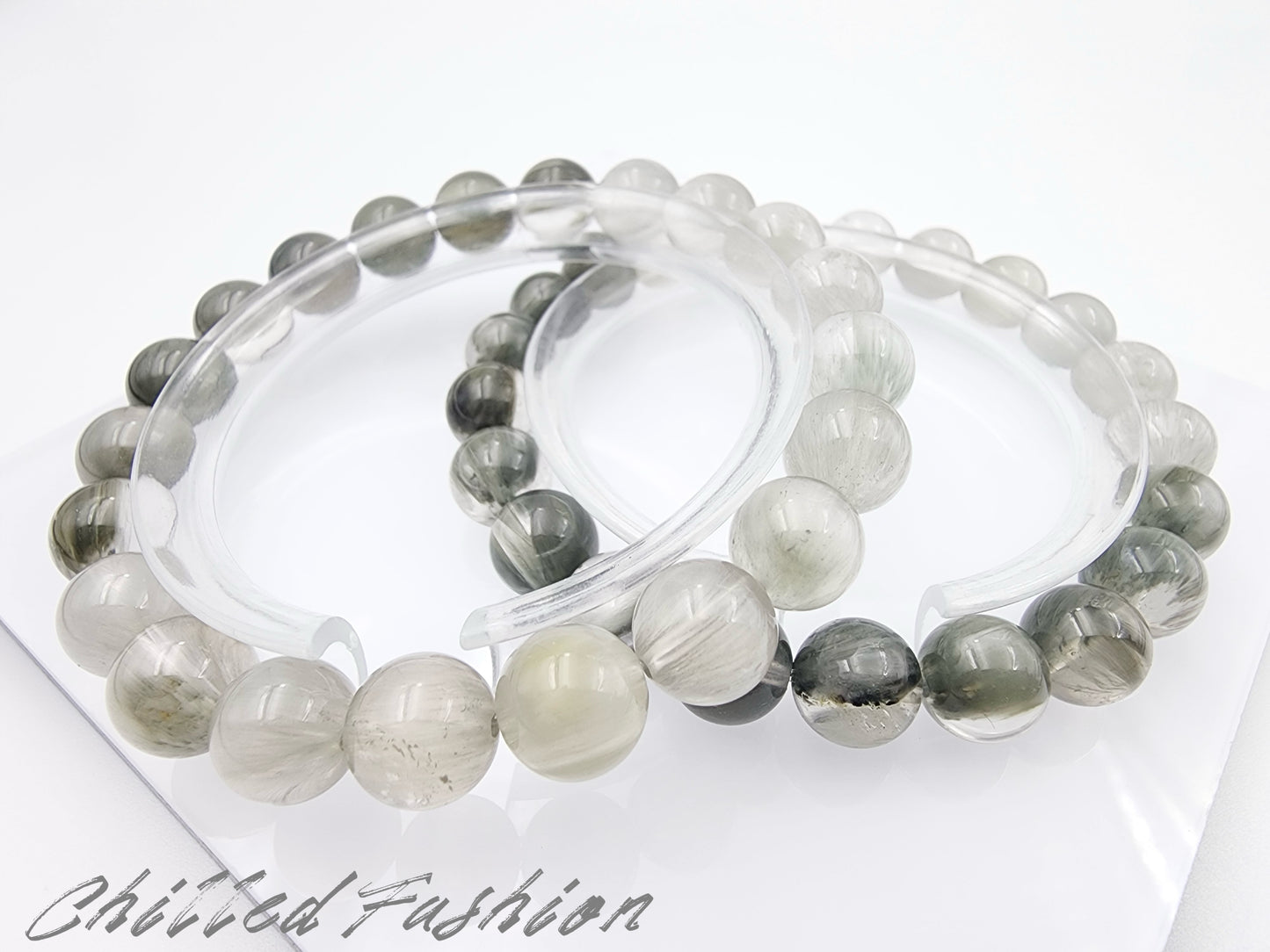 [Bracelet] Ombre Grey Rabbit Hair Quartz Bracelet