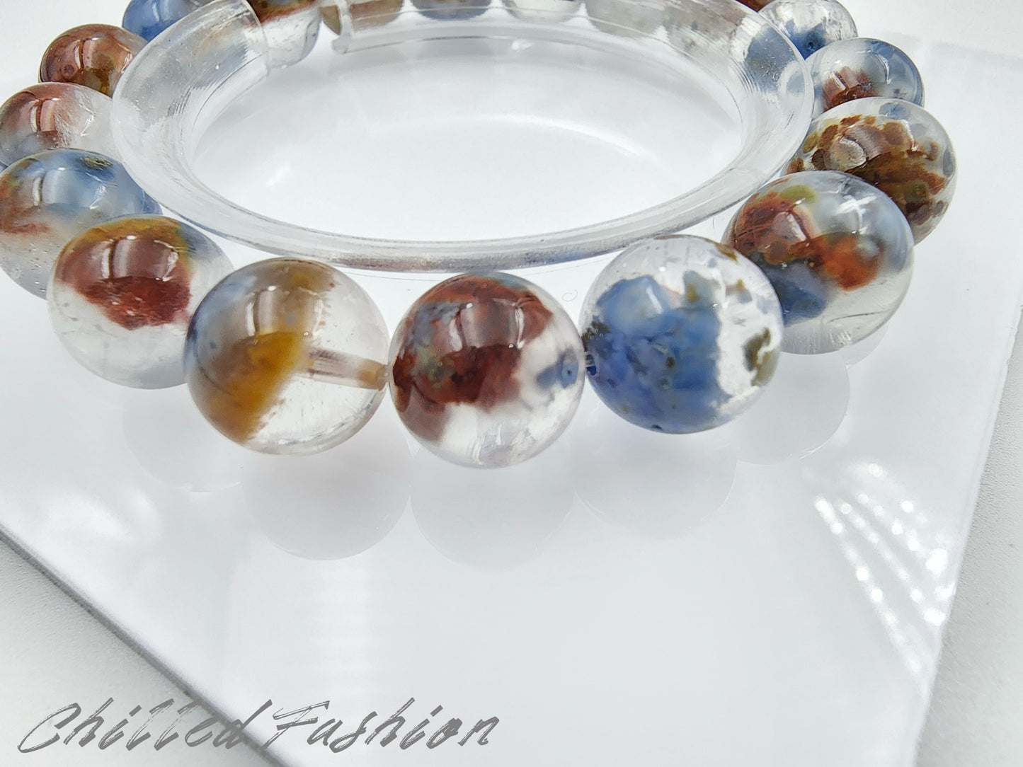 [Bracelet] 11mm Island Clustered Blue Rabbit Hair Quartz Bracelet
