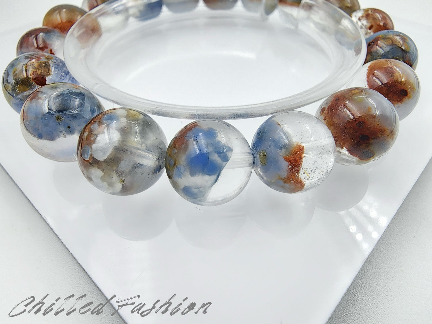[Bracelet] 11mm Island Clustered Blue Rabbit Hair Quartz Bracelet