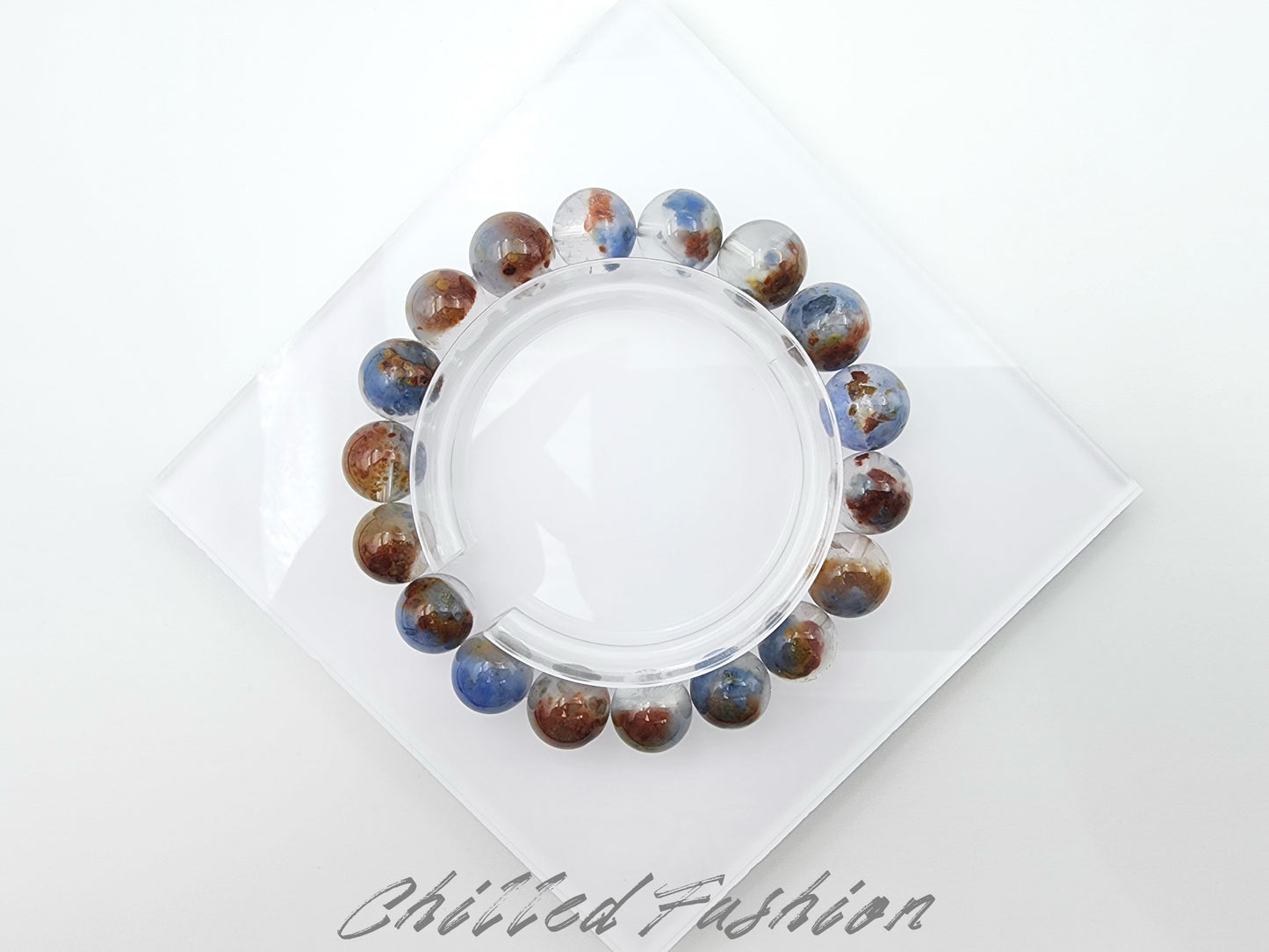 [Bracelet] 11mm Island Clustered Blue Rabbit Hair Quartz Bracelet