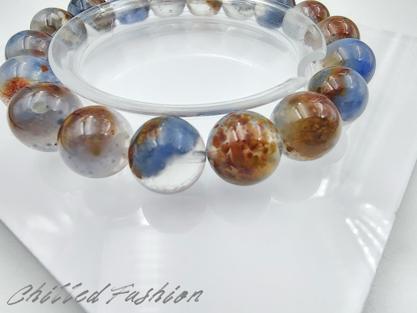[Bracelet] 11mm Island Clustered Blue Rabbit Hair Quartz Bracelet