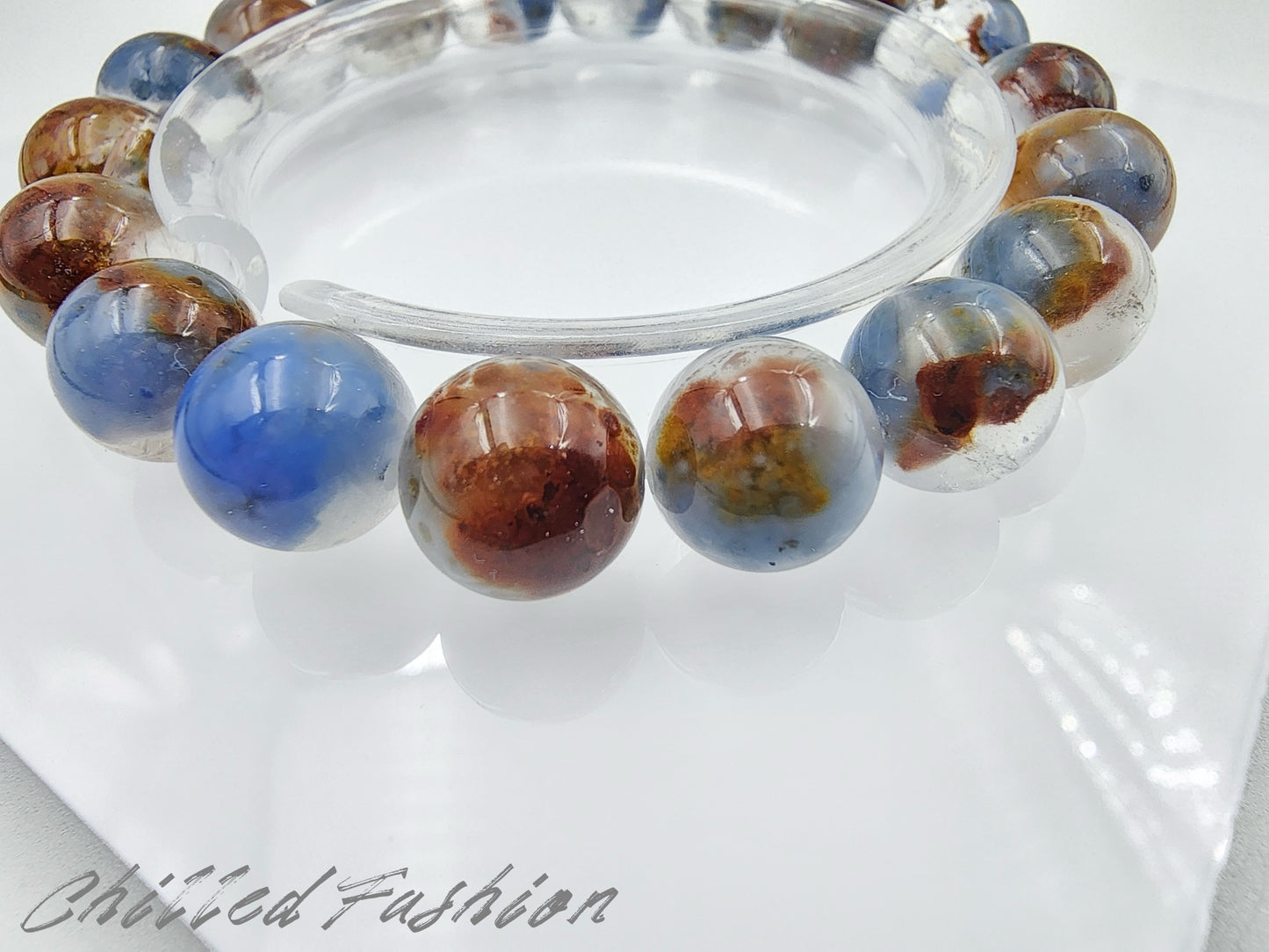 [Bracelet] 11mm Island Clustered Blue Rabbit Hair Quartz Bracelet