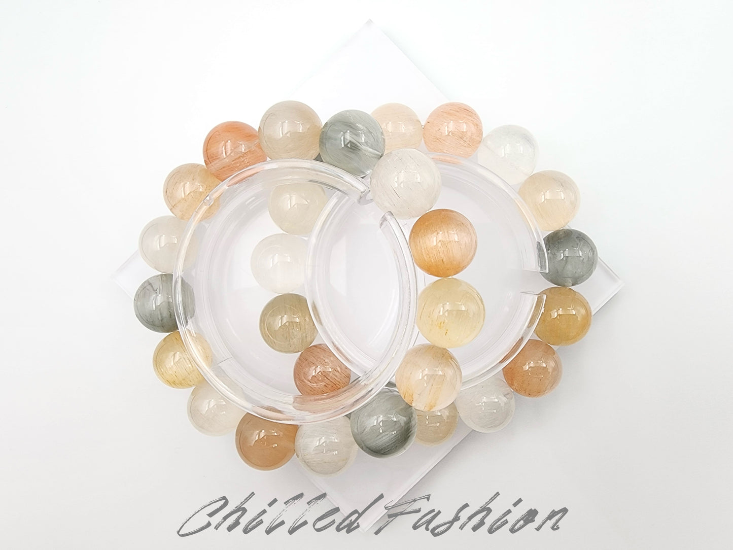 [Bracelet] 15mm Multicolor Rabbit Hair Quartz Bracelet