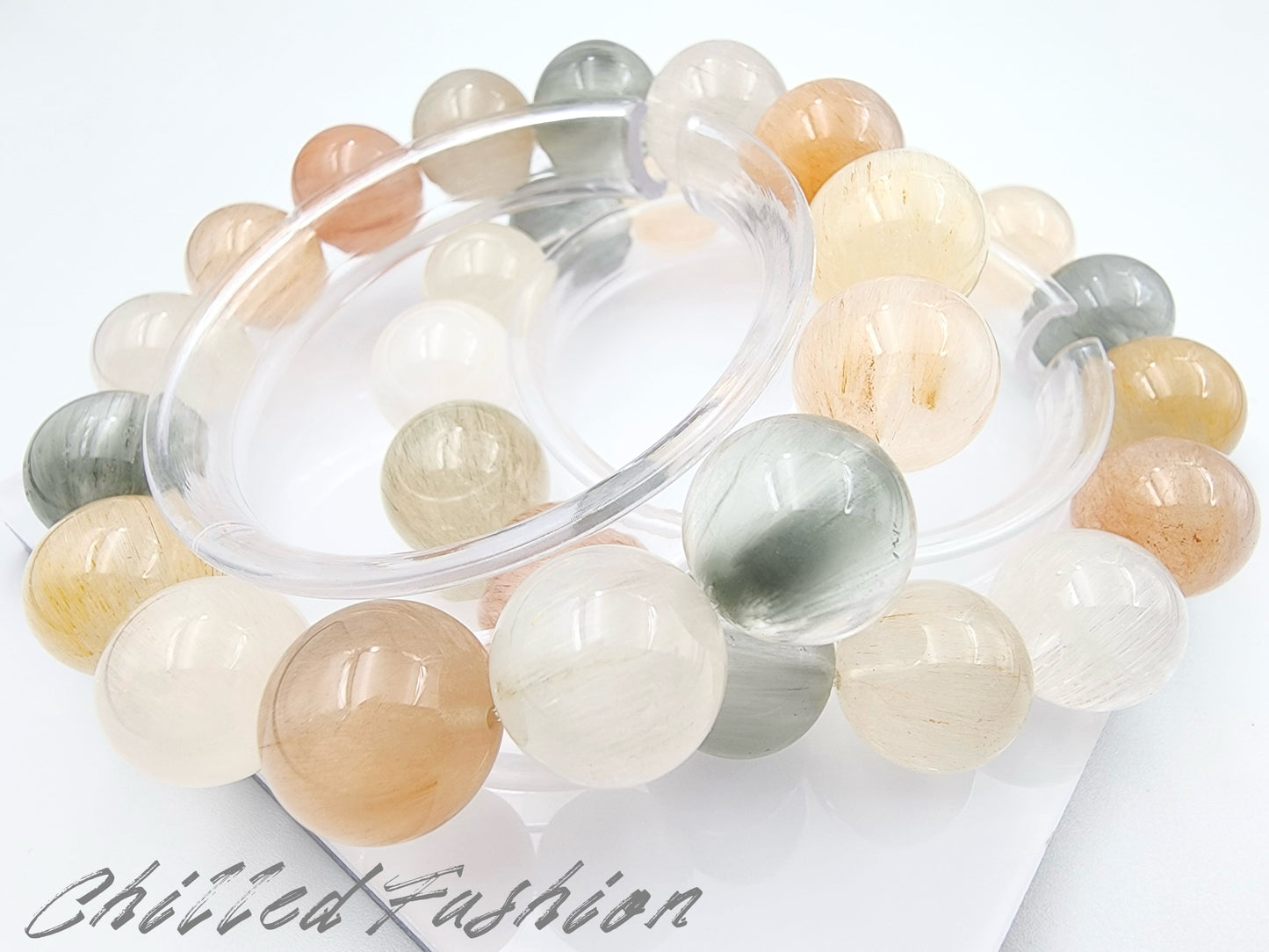 [Bracelet] 15mm Multicolor Rabbit Hair Quartz Bracelet