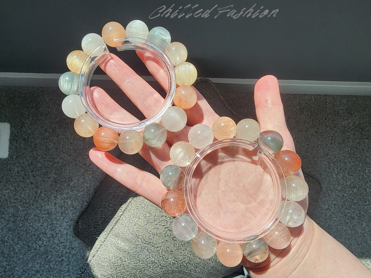 [Bracelet] 15mm Multicolor Rabbit Hair Quartz Bracelet