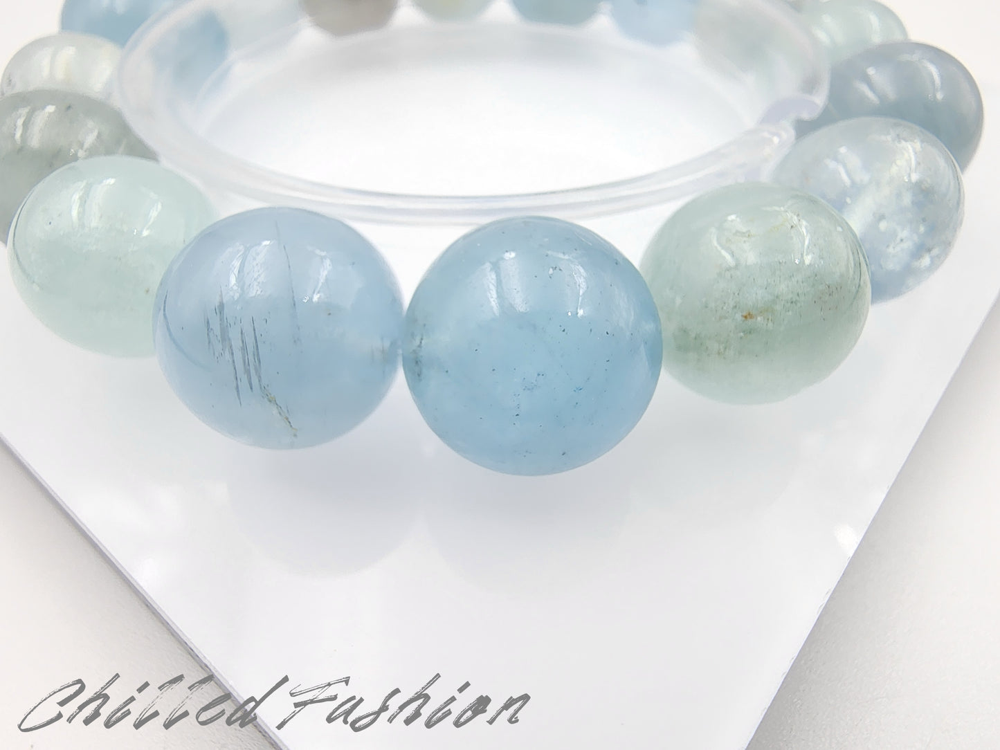 [Bracelet] Natural Aquamarine Bracelet - 12.9mm to 15.3mm Beads