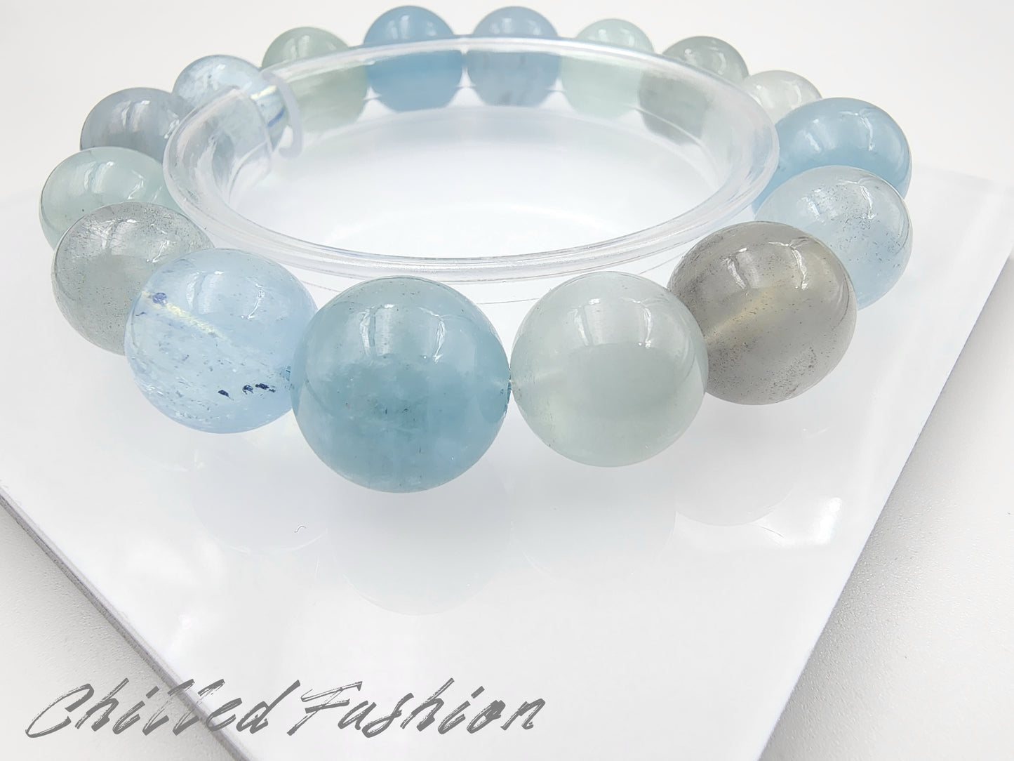 [Bracelet] Natural Aquamarine Bracelet - 12.9mm to 15.3mm Beads