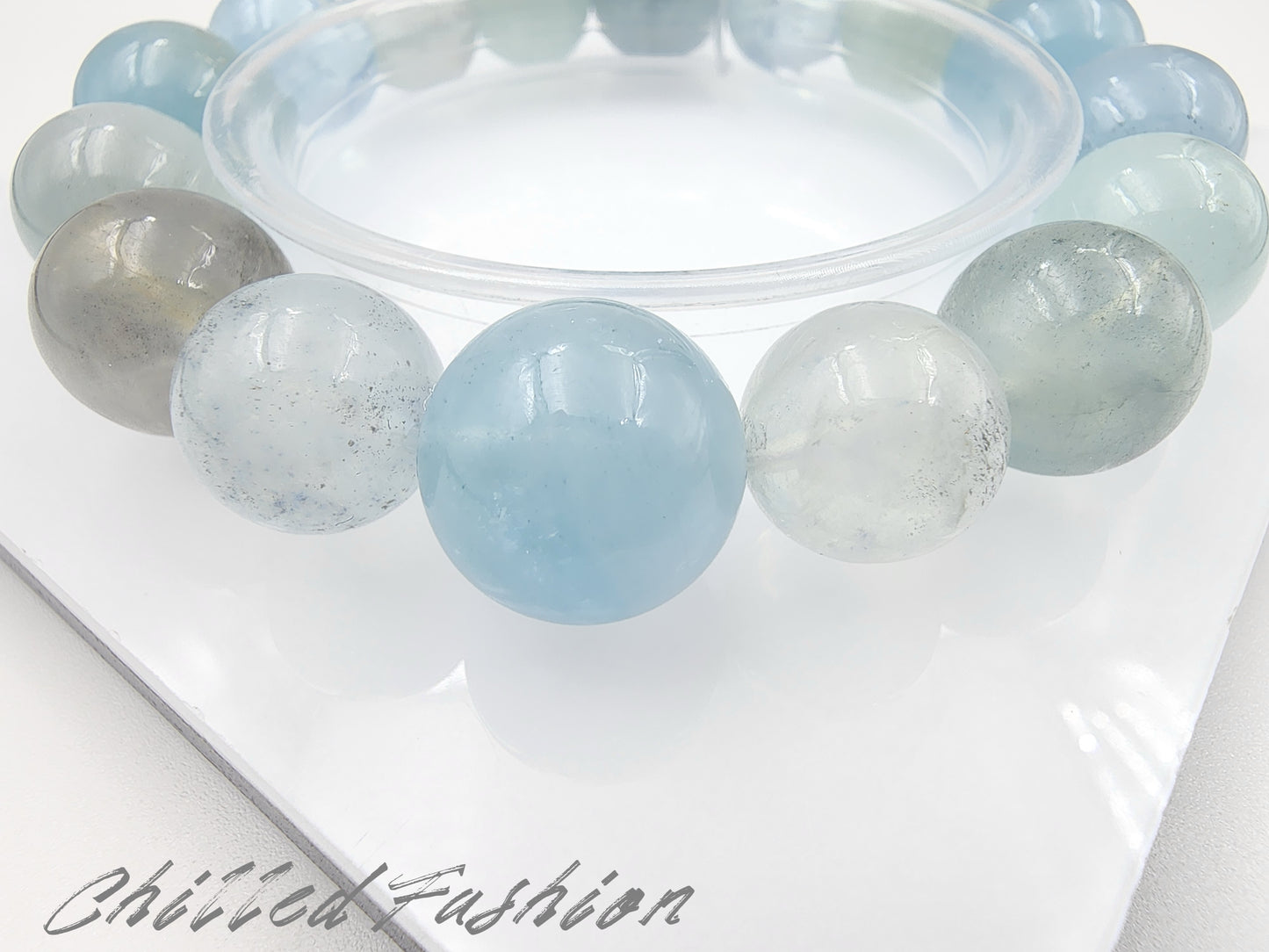 [Bracelet] Natural Aquamarine Bracelet - 12.9mm to 15.3mm Beads