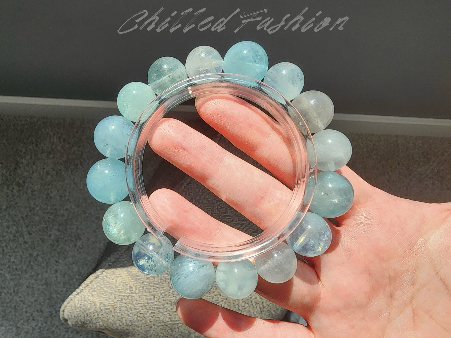 [Bracelet] Natural Aquamarine Bracelet - 12.9mm to 15.3mm Beads