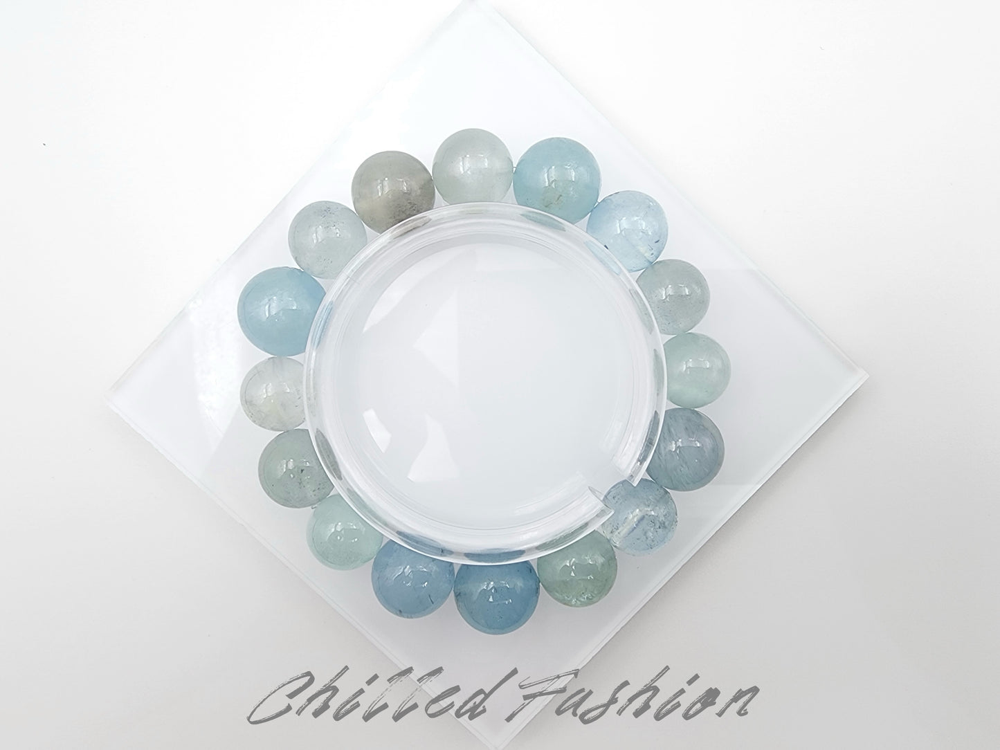 [Bracelet] Natural Aquamarine Bracelet - 12.9mm to 15.3mm Beads